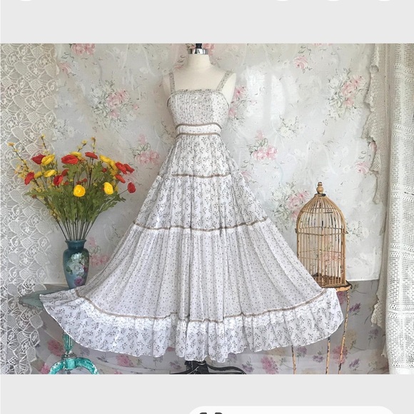 Vintage 70’s Gunne Sax Pink & White Floral Prairie Dress XXS - Picture 12 of 15